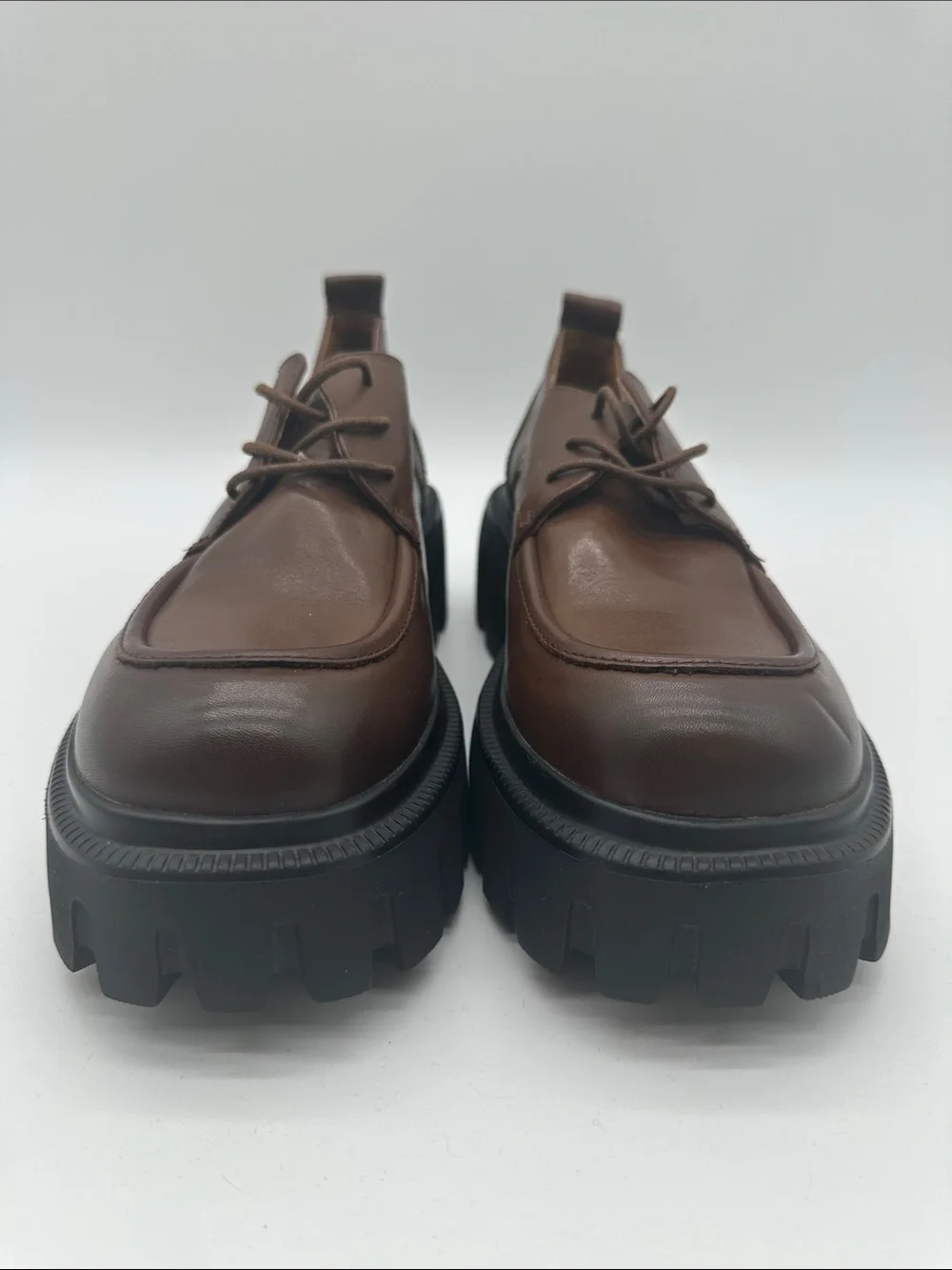 Brown Platform Lace-Up Chunky Loafers